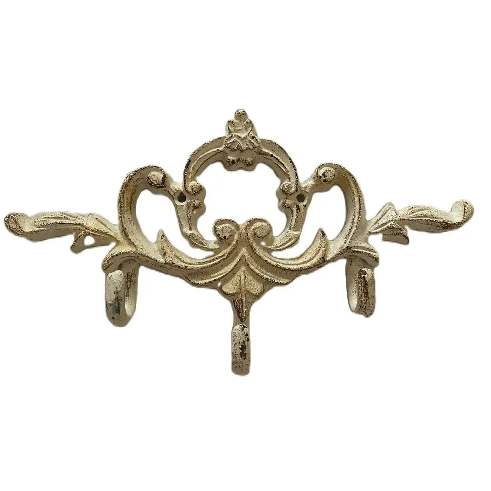 VTG Ornate Iron Hall Tree Hook White Distressed Finish Vintage Decor